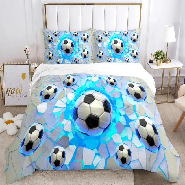 Lodestar Fußball Bettwäsche-Set aus Mikrofaser in Blau mit Bettbezug und Kissenbezügen für Jugendliche, B/H: 140 x 200 cm - Bild 1