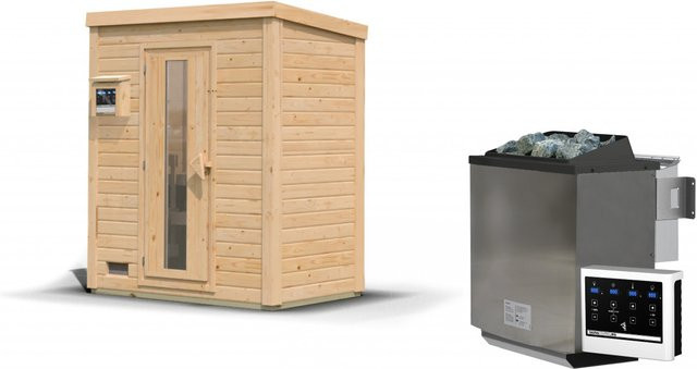 Saunahaus HYTTI 0 Naturbelassen mit 9.0 kW BioKombiofen und Steuergerät B/T: 196 x 113 cm, Wandstärke: 38 mm - Bild 1