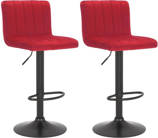 DELUKE 2er Set Barhocker NUBEL in Rot, höhenverstellbare Barstühle aus Samt mit Lehne und Drehsitz, B/T/H: 41 x 49 x 87 cm - Bild 1