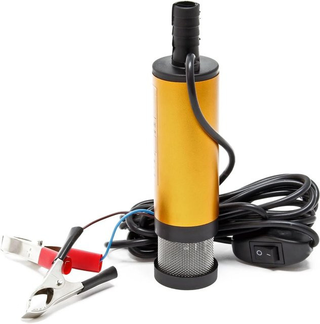 Wiltec Mini Tauchpumpe für Wasser und Dieselöl in Gelb mit Ansauggitter und 12L/Min Förderleistung - Bild 1