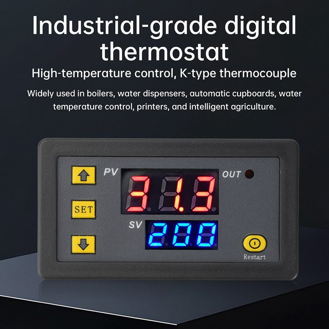 Aideepen W3230 K-Typ Digitaler Temperaturregler mit LED-Anzeige als Thermostat und Steuergerät für Wärme oder Kühlung, Farbe: Schwarz - Bild 1
