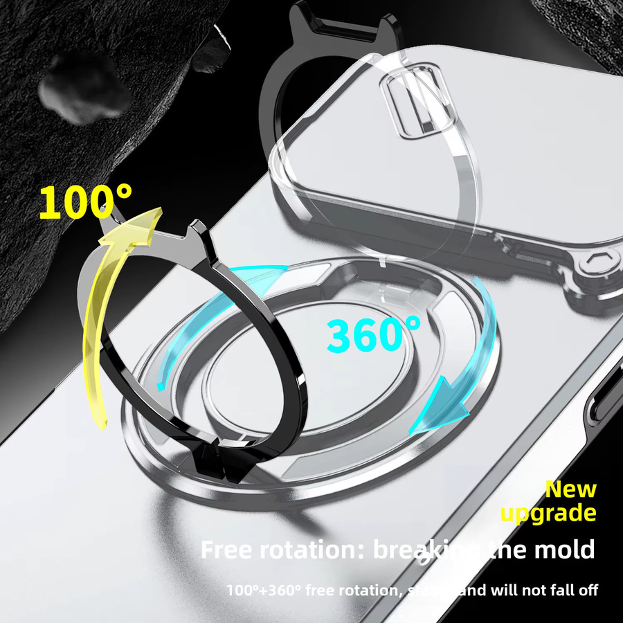 Robuste magnetische Handyhülle mit Ständer und Schiebe-Kameraschutz für iPhone 17 Air, 17E, 16E, 16 Plus, 15, 14, 13, 12, 11 Pro Max mit MagSafe Kompatibilität in Transparent/Silber - Bild 4