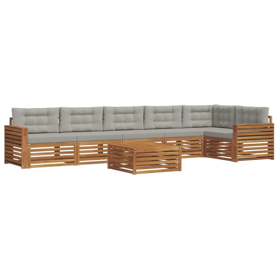 vidaXL Outdoor-Sofagarnitur aus Akazien-Massivholz in L-Form mit Kissen, 7-teilig, Natur und Hellgrau - Bild 2