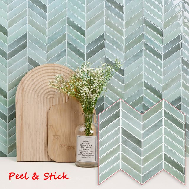 10 Stück Vividtiles 3D-Wandfliesenaufkleber im Fischgrätenmuster, geometrische Wanddekoration aus Kunststoff für Wohnzimmer und Schlafzimmer - Bild 1