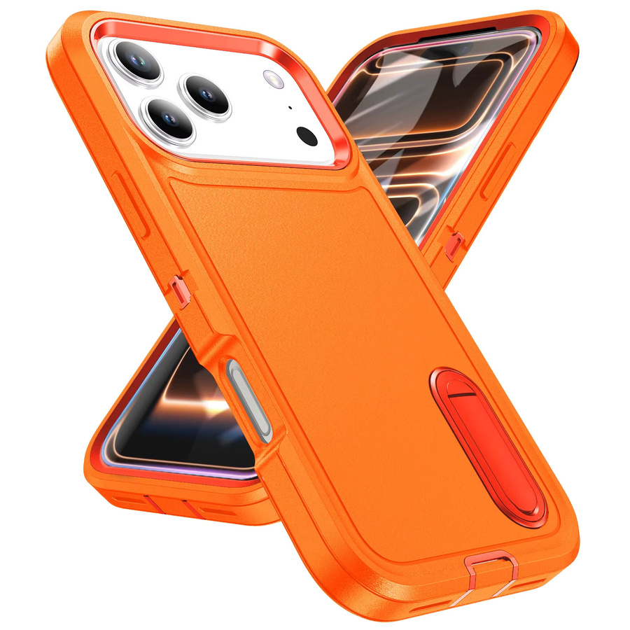 Stoßfeste Hybride PC-Hülle mit unsichtbarer Halterung für iPhone 17 Pro Max, 16, 15, 14, 13, 12, 11 Plus in Schwarz und Orange - Bild 2