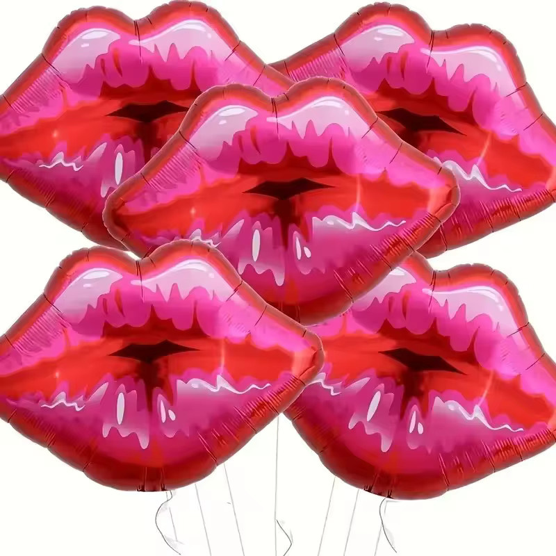 5 Stück rote Lippen und Lippenstift Aluminiumfolien-Ballons von BALONAQ für Valentinstag und Dekorationen - Bild 4