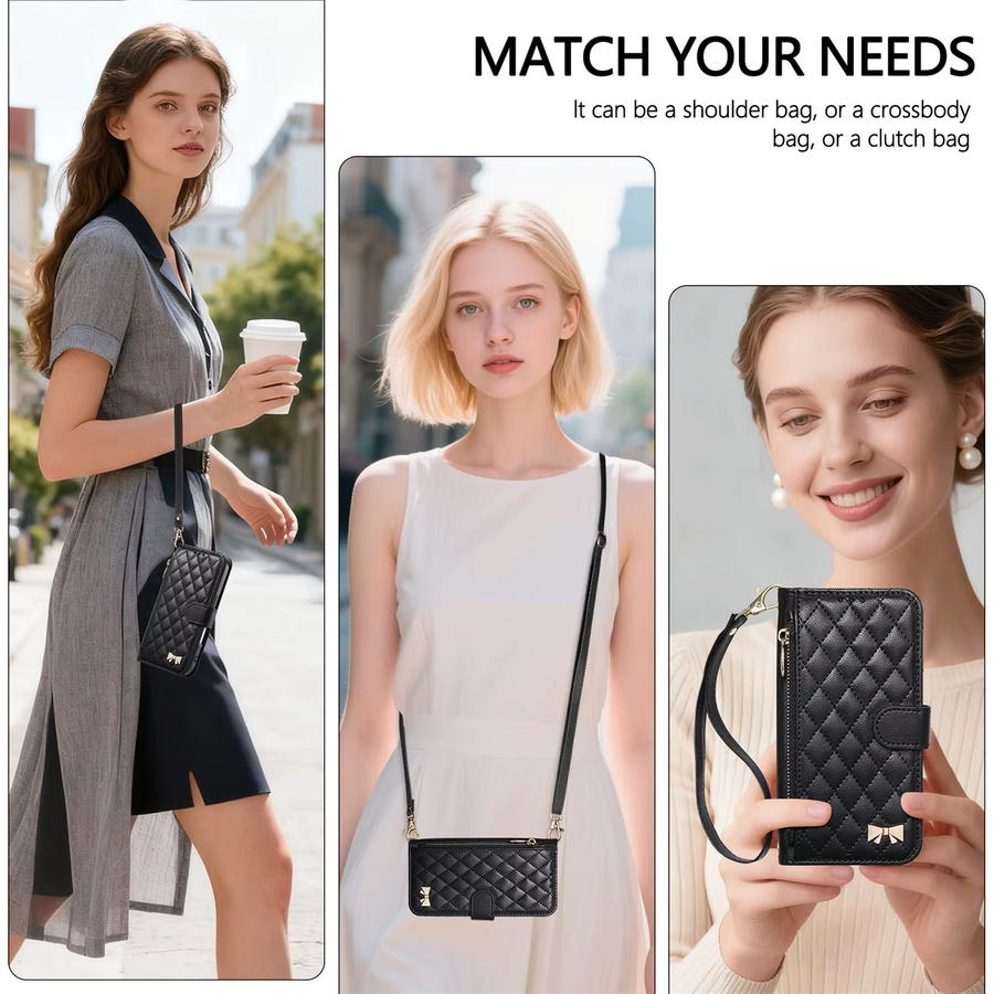 Samsung Crossbody Handyhülle aus PU-Leder mit Reißverschluss und Handgelenk-Gurt als Brieftasche für Galaxy S25 Plus S24 FE S23 Ultra S22 A56 5G A54 in Schwarz oder Weiß - Bild 2