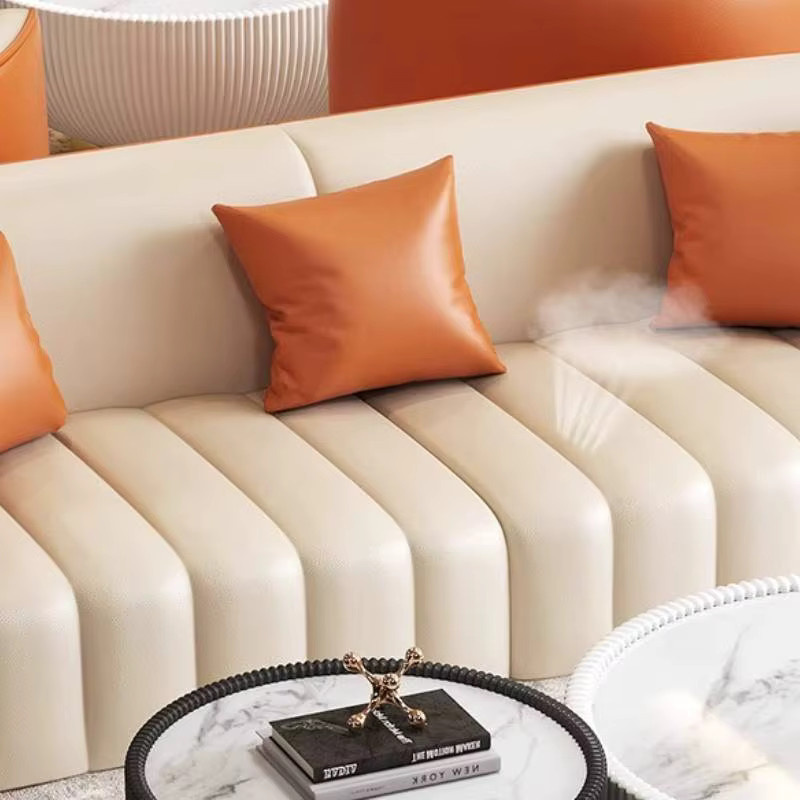 ZHIO Modernes Wohnzimmersofa in Beige aus Kunstleder im Vintage-Retro-Stil mit Polsterung - Bild 3