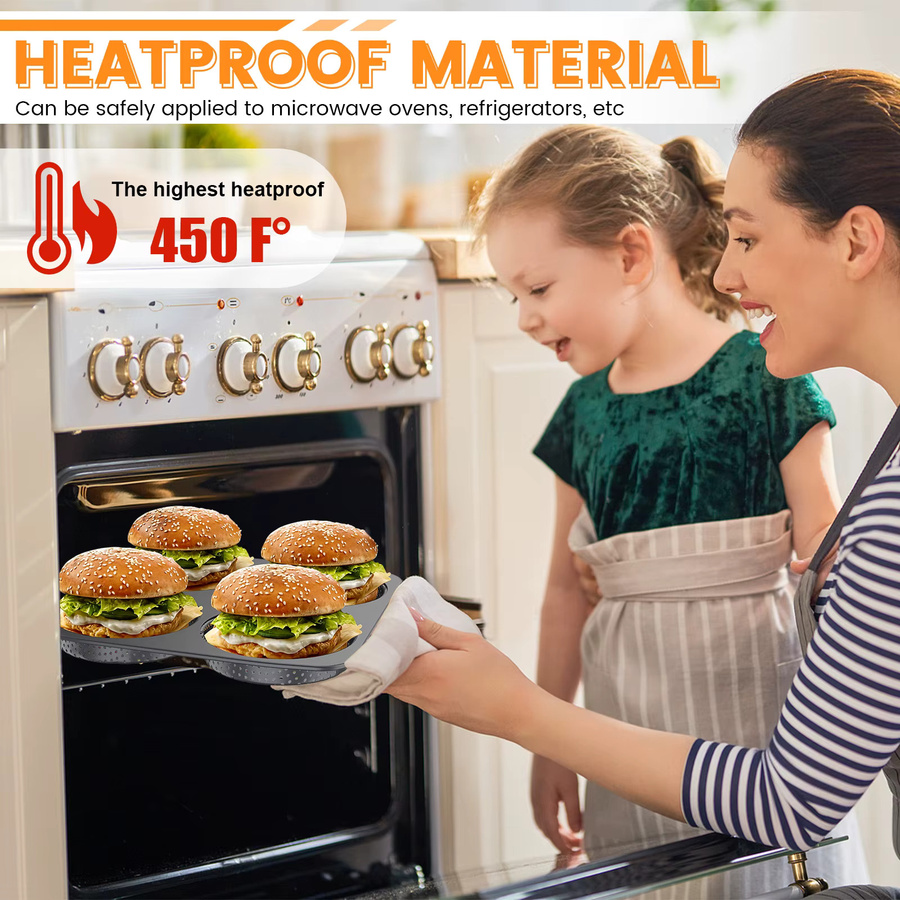 Willstar 4-Fach Hamburgerbrötchen-Backform aus Kohlenstoffstahl, Antihaft-Beschichtung, Schwarz - Bild 5