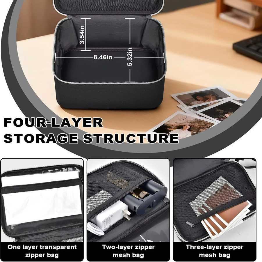 Liene Fotodrucker-Tasche für M100 und M200 Mini-Bilddrucker, tragbarer Aufbewahrungshalter für Fotopapier, Schwarz - Bild 4