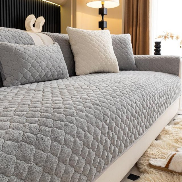 HOMEMOTION Plüsch Sofamatte Nordisch, Rutschfeste Sofadecke aus Fleece, Lichtgrau, B: 90 cm, L: 180 cm - Bild 1