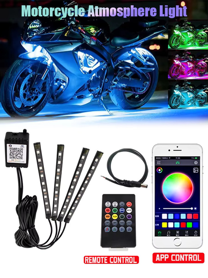 WUMFIRE Motorrad LED Atmosphäre Licht Kit mit RGB Neon Flex Streifen, Fernbedienung und App-Steuerung, Multicolour - Bild 7