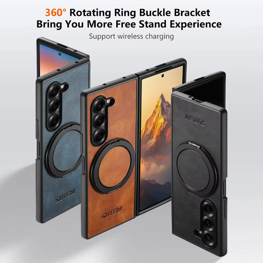 Business 360° Schutzhülle mit drehbarem Ständer und Schnalle für Samsung Galaxy Z Fold 7, 6, 5 aus Kunstleder in Schwarz mit Magnet und kabelloser Ladefunktion - Bild 5