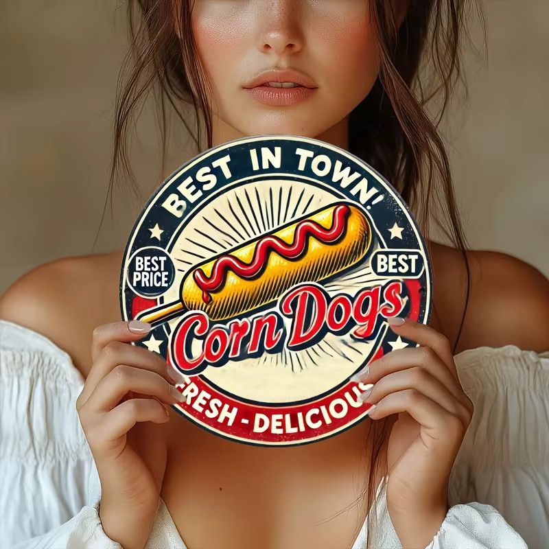 Vintage Corn-Dogs Blechschild von Potdemiel – Retro Fast-Food Wanddekoration aus Aluminium, B/B: 20,3 x 20,3 cm - Bild 5