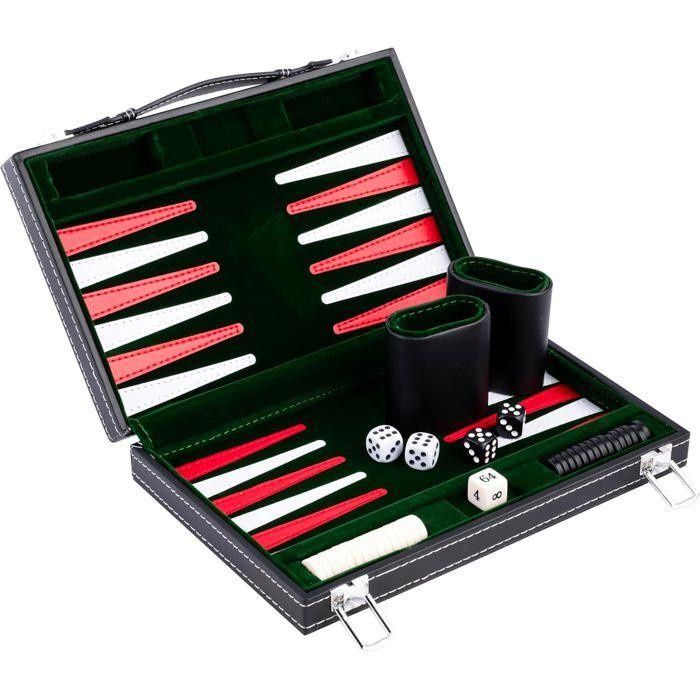 ENGELHART Reise-Backgammon, Modell 11, Koffer aus Kunstleder, Filz, Grün/Rot/Weiß - Bild 3