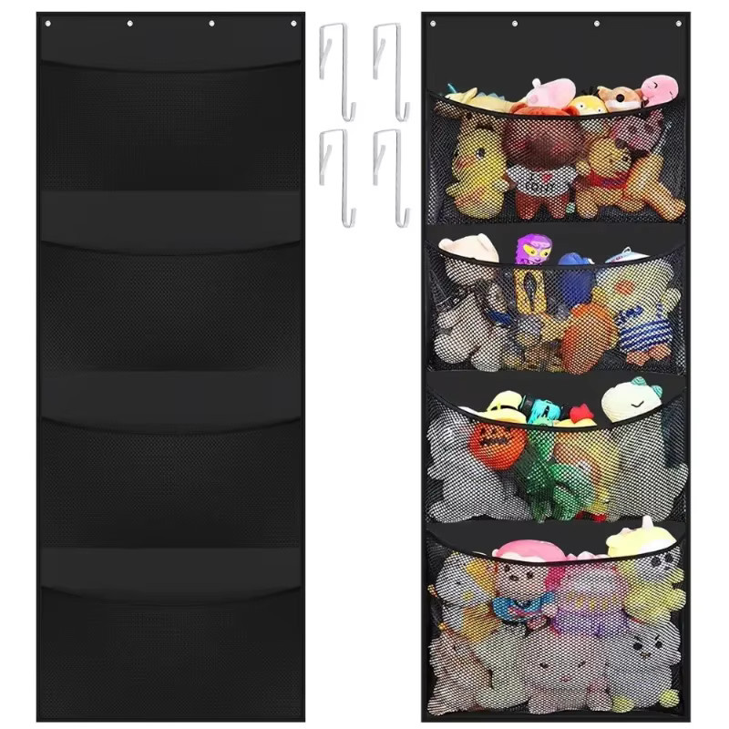 Jiahomily Wandmontierte Aufbewahrungstasche mit 4 Schichten und Netzdesign für Spielzeug, Pink oder Schwarz, Breite: 165,0 cm, Höhe: 60,0 cm, Tiefe: 1,0 cm - Bild 4