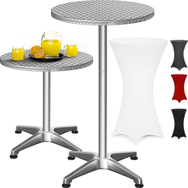 Casaria Stehtisch Silber mit weißer Stehtischhusse, höhenverstellbar, B/T: 115 x 60 cm und Husse Ø 60 cm - Bild 1