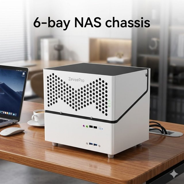 VBNM Mini-ITX NAS-Servergehäuse in Weiß mit 6-Bay Hot-Swap-Festplattenaufnahme für 2,5 und 3,5 Zoll sowie Dual 120mm Kühlung und PWM-Lüftersteuerung - Bild 1