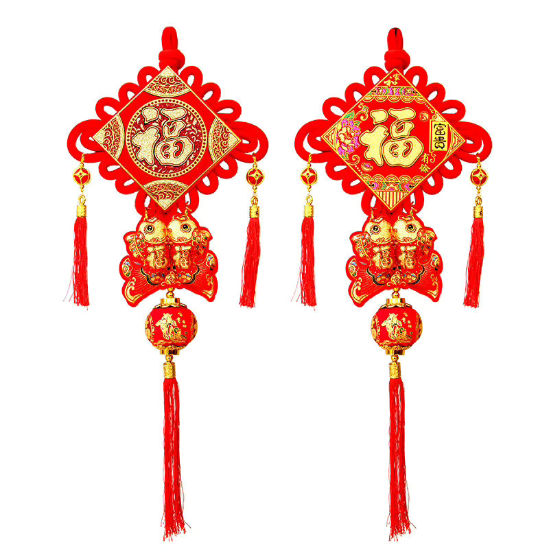 Chinesische Neujahrsdekoration 2024 Hängender Mond mit Karpfen in Rot als Glücksbringer und Segen für dein Zuhause - Bild 4