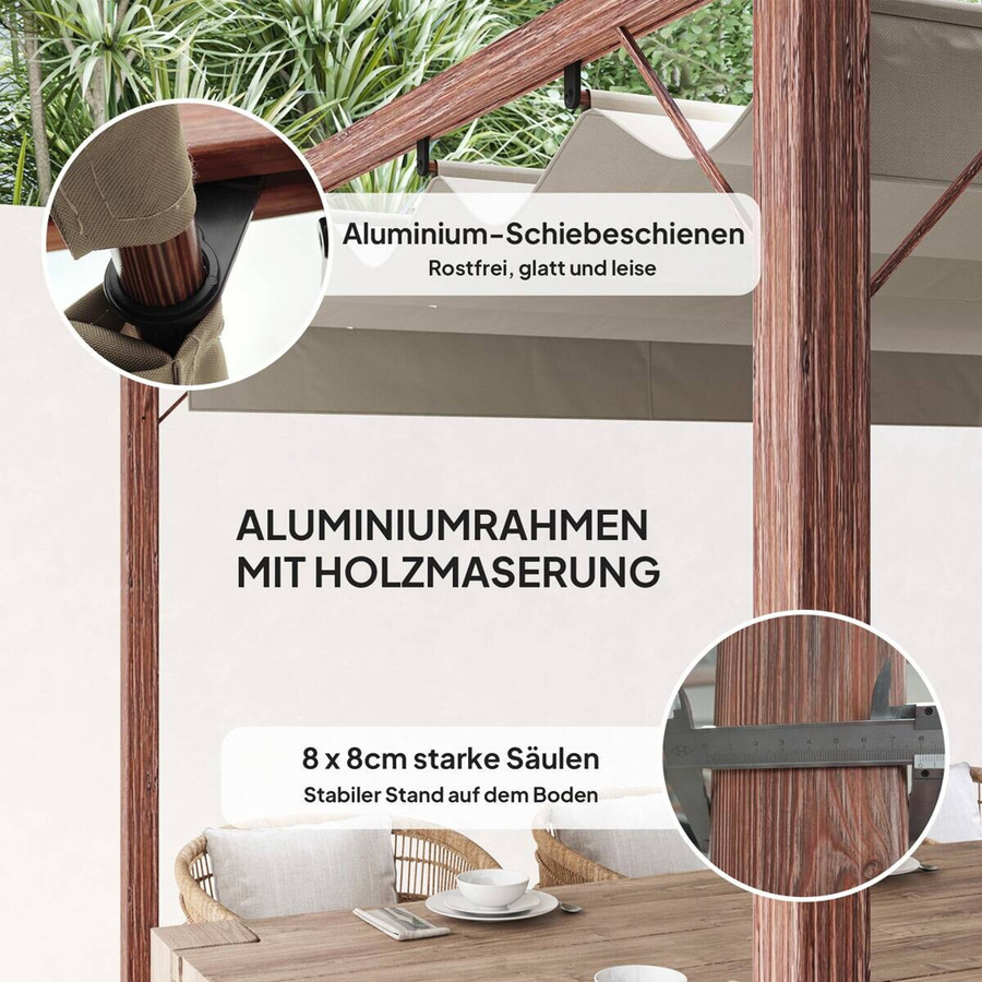 Outsunny Pergola aus Aluminium in Braun B/H/L: 296 x 232 x 299 cm - Bild 4