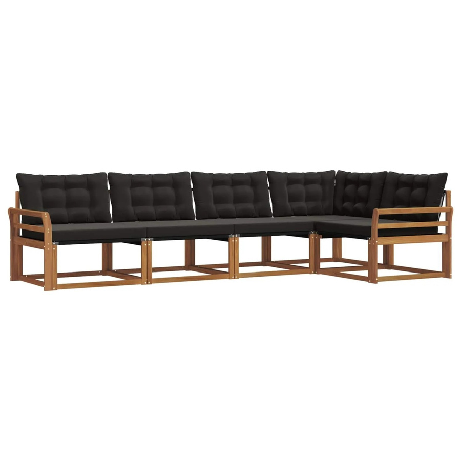 vidaXL Outdoor-Sofagarnitur 5-teilig aus Akazienholz und Textilene in Schwarz und Natur mit Kissen - Bild 2