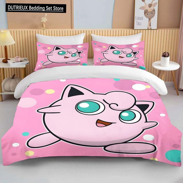 Pokémon Bettwäsche-Set mit Jigglypuff-Print in Rosa, bestehend aus 1 Bettbezug und 2 Kissenbezügen, aus Mikrofaser, B/H: 180 x 210 cm - Bild 1