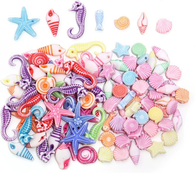 louleur Charms Perlen, Acryl, Seepferdchen, Seestern, Bunt, Unisex - Bild 1