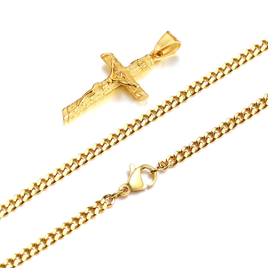 prjewel Halskette Edelstahl, Kreuz Anhänger, Gold, Unisex - Bild 2