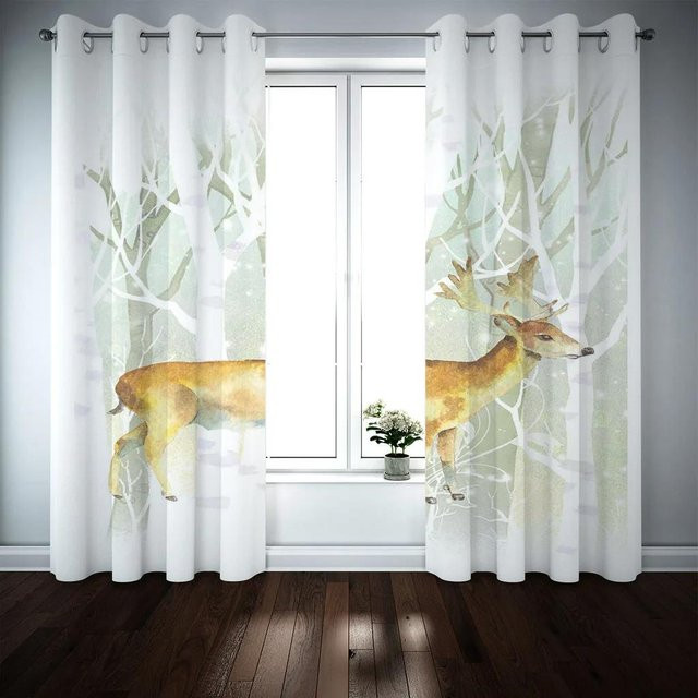 Yiran Furniture Verdunkelungsvorhang mit Hirsch-Muster und digitalem Farbverlauf, Mehrfarbig, B: 55 cm, H: 120 cm - Bild 1