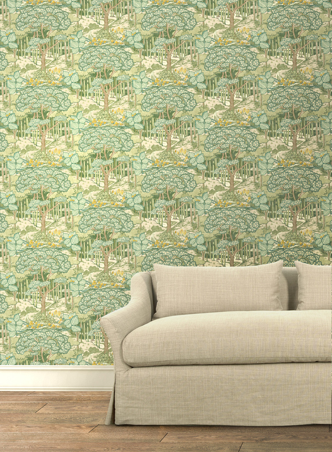 GP & J Baker Tapete Ruskin Non-Woven in Grün mit floralem Art Nouveau Natur-Design - Bild 1