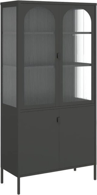 vidaXL Highboard Modern in Schwarz mit Glastüren aus Glas und Stahl, B/T/H: 90 x 40 x 180 cm - Bild 1