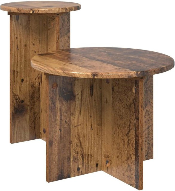 vidaXL Beistelltisch-Set aus Altholz in Braun mit Speicherfunktion, 2er-Set, runde Tischplatten - Bild 1