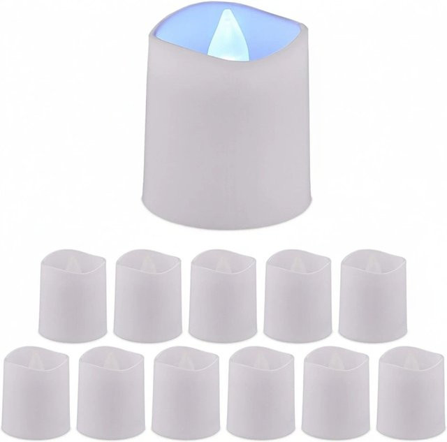 Relaxdays LED Teelichter 12er Set in Weiß mit Flackereffekt aus Eisen und PP, Durchmesser: 4,5 cm, Höhe: 4 cm - Bild 1