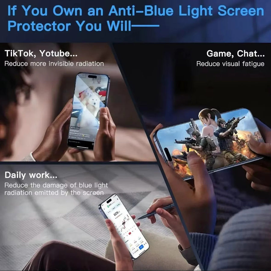 5 Stück Anti-Blue-Ray Schutzfolien aus gehärtetem Glas für Apple iPhone 17 16 15 14 13 12 11 Pro Max XS in Transparent - Bild 1