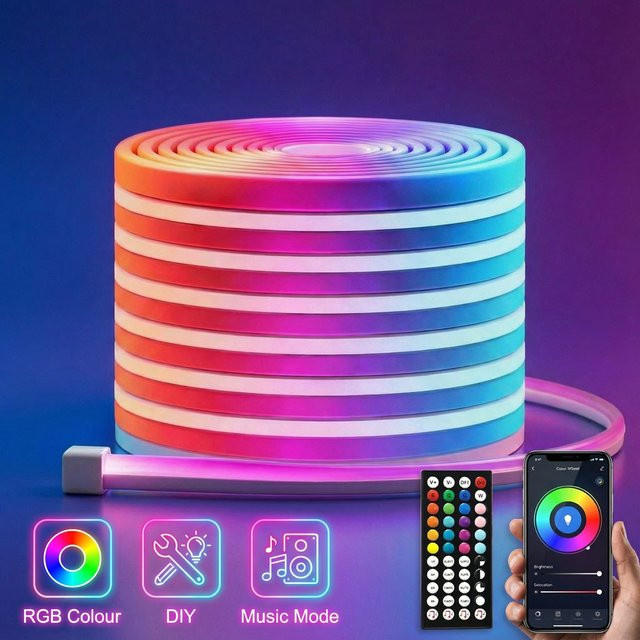 SETONR RGB LED Neon-Seilbeleuchtung Multicolor mit App- und Fernbedienung Steuerung, Flexibles Neon-Flex Licht für moderne Party-Effekte - Bild 1