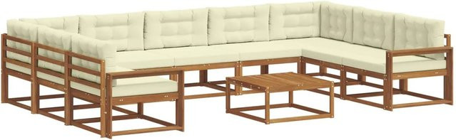 vidaXL Outdoor-Sofagarnitur in L-Form aus Akazienholz mit 10 Kissen in Braun und Beige - Bild 1