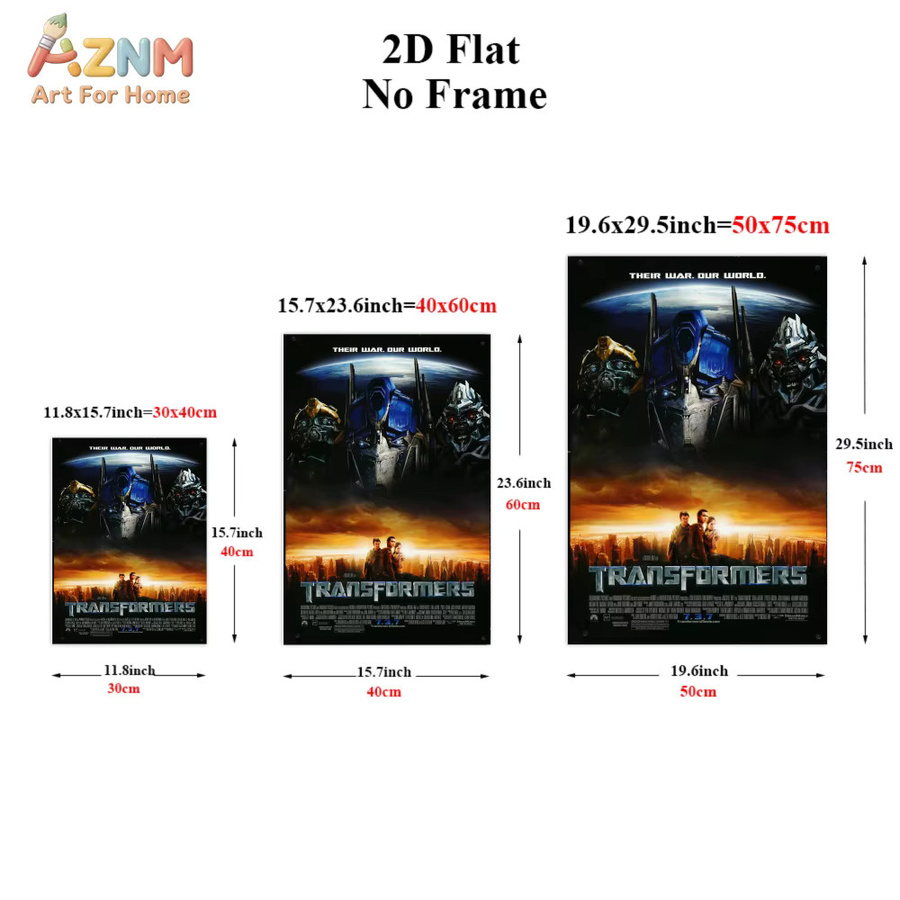 AZNM Transformers 2007 Filmplakat Rahmenlose Leinwand Wandkunst mit Optimus Prime, Bumblebee und Megatron in Multicolour - Bild 2
