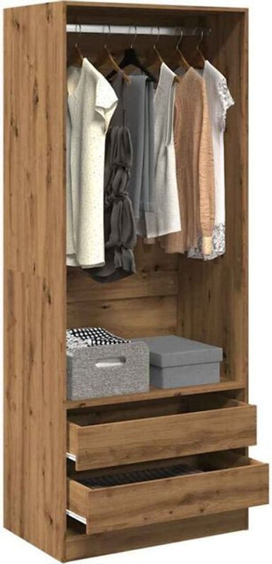 Vidaxl Kleiderschrank in Eiche Natur und Beige aus Holzwerkstoff mit Auszugsschublade, B/T/H: 80 x 50 x 200 cm - Bild 1