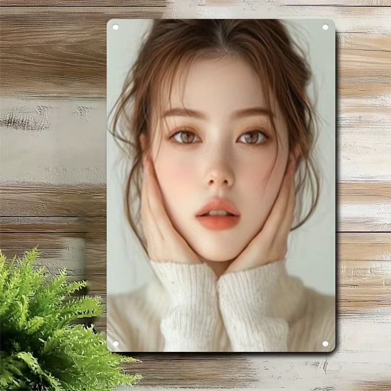 HELLOYOUNG Metall-Wandkunst im koreanischen Stil – Minimalistisches Frauenporträt als abstrakte Grafik in Mehrfarbig - Bild 2