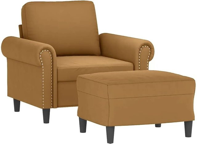 vidaXL Sessel mit Hocker in Braun aus Samt mit Armlehnen und modernem Design - Bild 1