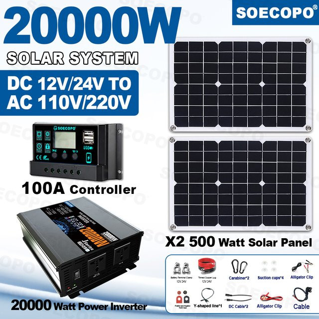 SOECOPO Balkon-Solarset Komplettset mit 2x 500W Panels, 100A Controller und Inverter in Schwarz - Bild 1