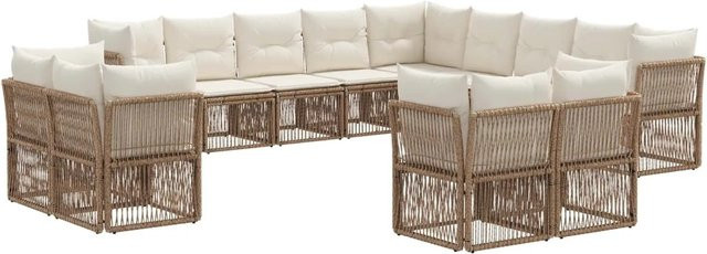 vidaXL Gartensofa-Set 13-teilig in Beige aus Poly-Rattan mit Polsterung und Kissen in U-Form - Bild 1