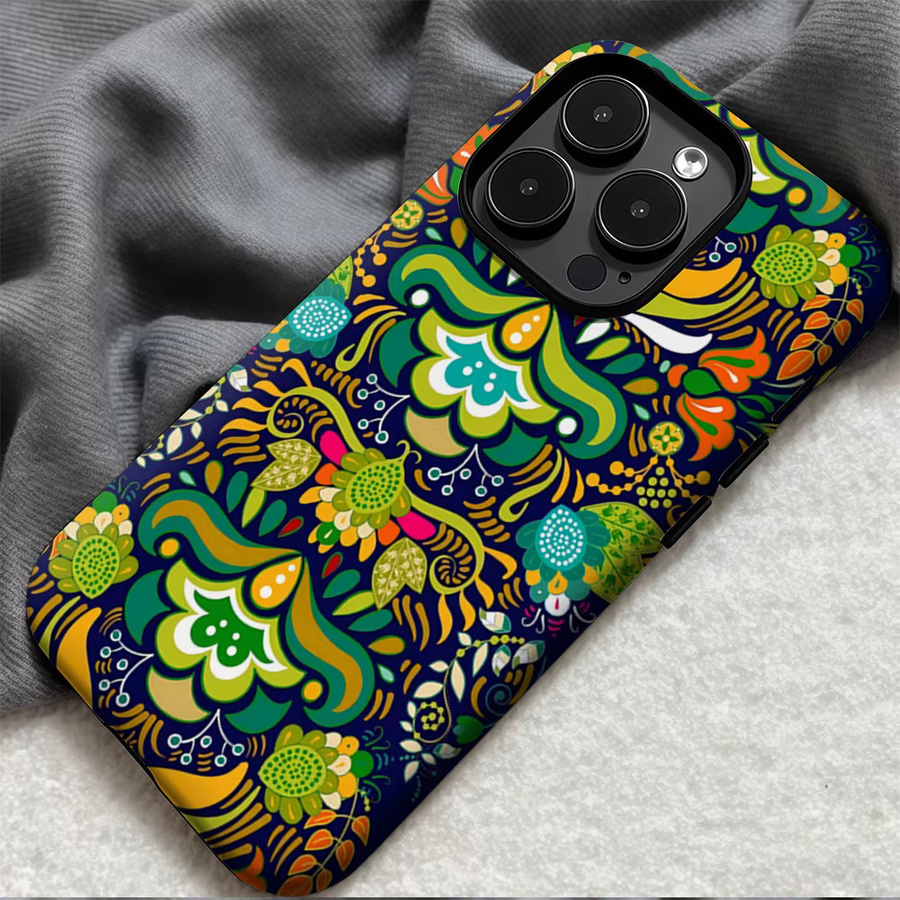 Potdemiel Handyhülle Tribal Green Bloom für iPhone 17 16 15 14 13 Pro Max Plus mit doppelschichtiger Rückseite in Grün Multicolour - Bild 5