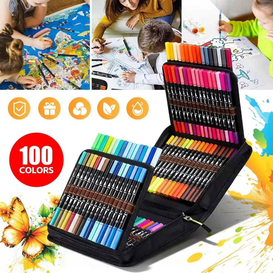 100-teiliges Pinselstift-Set mit doppelseitigen Filzstiften in Multicolour für Handlettering, Manga und Malbücher - Bild 2