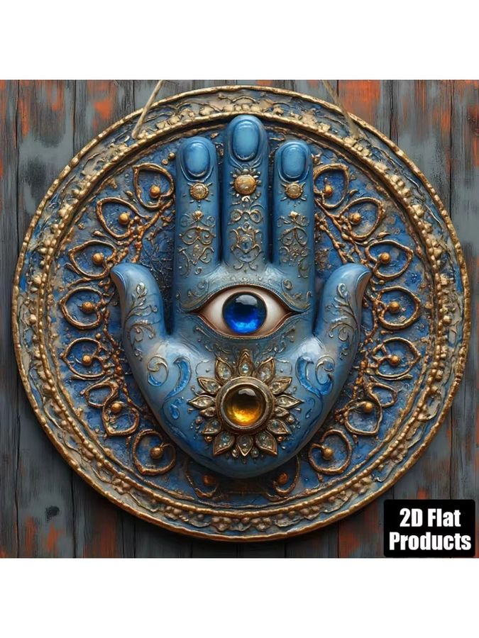 CIFBUY Hamsa-Wanddekoration rundes Mandala-Kunstschild handgeschnitzt B/H: 20,3 x 20,3 cm - Bild 4