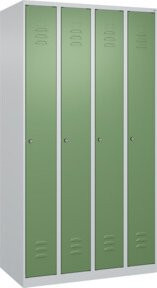 C+P Spind Classic PLUS Spind mit 4 Abteilen in Lichtgrau und Resedagrün, Höhe: 185 cm, Breite: 100 cm, Tiefe: 50 cm, mit Zylinderschloss und 3 Garderobenhaken - Bild 1