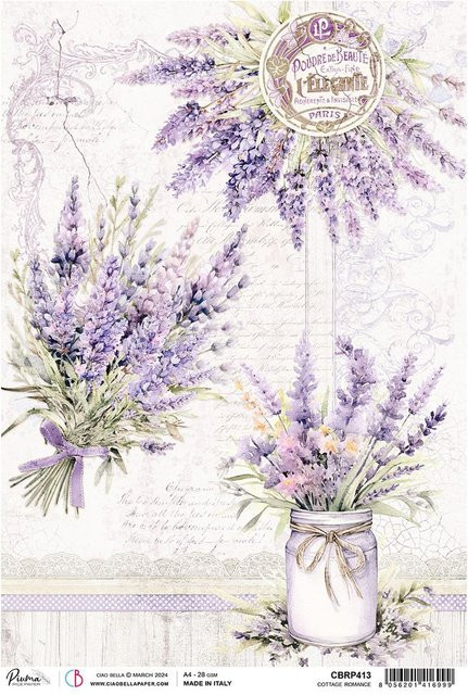 Motiv-Strohseide Ciao Bella Morning Provence - Cottage Romance in Violett und Multicolour, Format A4 - Bild 1