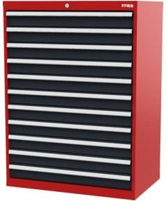 STIER Schubladenschrank mit 11 Schubladen in Rot/Anthrazitgrau, B/T/H: 90,0 x 57,5 x 122,0 cm - Bild 1