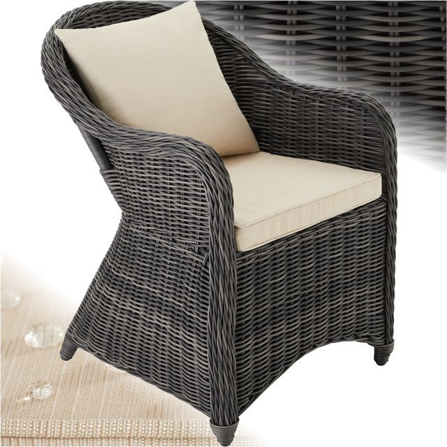 tectake Aluminium Rattansessel mit Polyrattan-Geflecht und Kissen in Grau - Bild 1