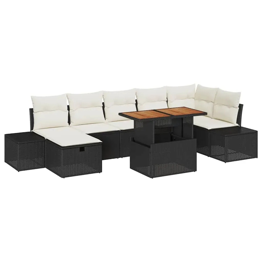 vidaXL Garten-Sofa-Set aus Polyrattan in Schwarz mit Kissen und Beistelltisch, 8-teiliges L-Shape Lounge-Set für Terrasse und Garten mit beigefarbenen Auflagen - Bild 2